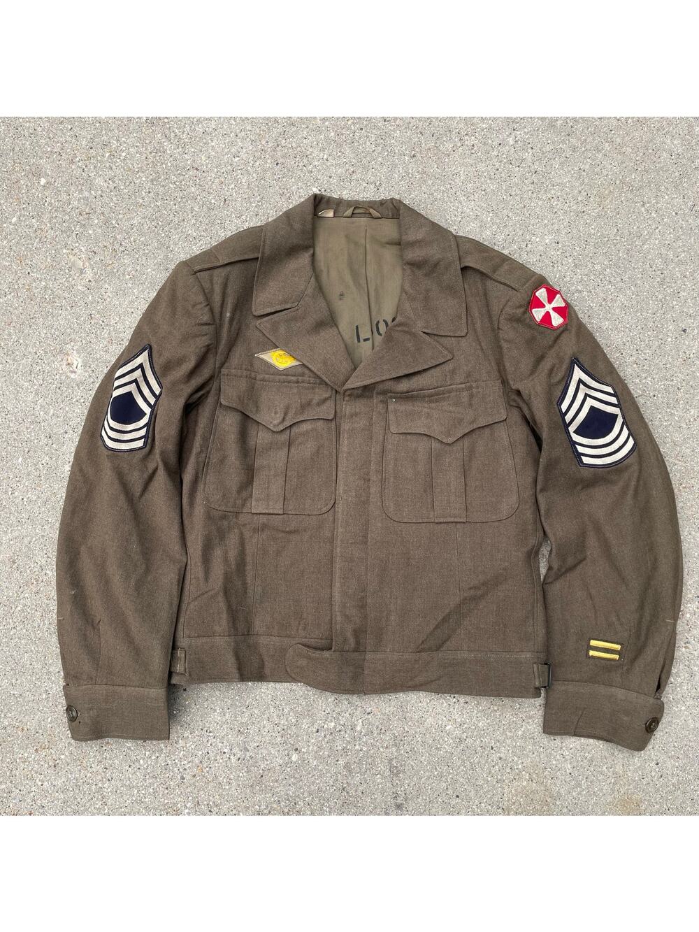 WWII US Army Ike Jacket 8th Army Master Sergeant Wool Eisenhower 38R Named